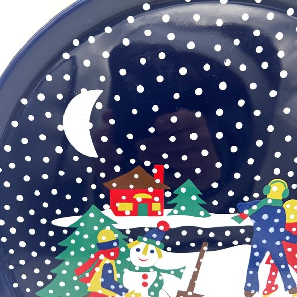 Lillian Vernon Christmas Cake Plate Ice Skaters 1990 Blue Ceramic 11" Japan - Picture 4 of 6